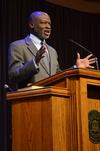 Tite Tienou, senior vice president of education and dean of Trinity Evangelical Divinity School in Deerfield, Illinois, speaks during the CultureFest chapel service. - Photo by Anne Richoux