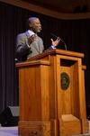 Tite Tienou, senior vice president of education and dean of Trinity Evangelical Divinity School in Deerfield, Illinois, speaks during the CultureFest chapel service. - Photo by Anne Richoux