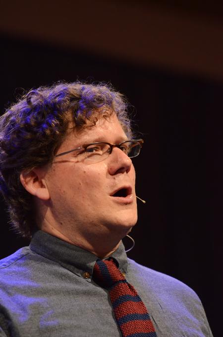 David Dark, author of "The Sacredness of Questioning Everything," speaks to the chapel audience about Martin Luther King Jr. and his idea of creative extremism, where one can make change with nonviolence just like Christ did.