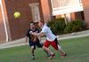 Dillon Blan, freshman engineering major, and Jonathan Wilson, freshman athletic training major, play a game of soccer in the Ayers quad. - Photo by Jacob Moore