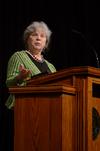 Frederica Mathewes-Green speaks in chapel for the Crabtree Family Life Series about a feminist pro-life stance. - Photo by Anne Richoux