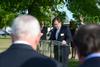 Gene Fant, dean of the college of arts and sciences, gives the invocation at the beginning of the groundbreaking ceremony for the new library. - Photo by Jacob Moore