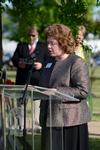 Anna Beth Morgan, associate professor of library services, gives a dedicatory reading during the groundbreaking ceremony for the new library. - Photo by Jacob Moore