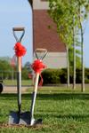 Shovels rest in newly overturned soil after the groundbreaking ceremony for the new library. - Photo by Jacob Moore