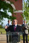 Ricky Clark, Union alumnus and minister of music and worship, leads trustees, faculty, staff, students and community members in 'Great is Thy Faithfulness' during the groundbreaking ceremony for the new library. - Photo by Zac Calvert