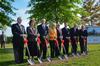 The groundbreaking ceremony for the new library takes place on a beautiful spring day. Pictured is David S. Dockery, president of the university; Anna Beth Morgan, director of the library; Jim Campbell, president and COO of TLM Architects/Engineers; Carol and Bill Latimer, major donors for the project; Rod Parker, chairman of the Board of Trustees; Harry Smith, past chairman of the Board of Trustees; and Frank Wagster, principal architect of H&M Construction. - Photo by Zac Calvert