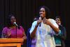 Derique Cannon, junior electrical engineering major, sings with the MOSAIC choir during chapel. Also pictured is Kayla Hardin, sophomore nursing major, and Gabi Simas, freshman chemistry major. - Photo by Jacob Moore