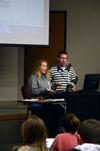 Kara Kitchens, senior athletic training major, tells students about a proposed bill during Student Senate.  - Photo by Anne Richoux