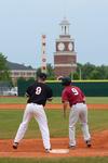 Kody Pinson guards first base during the first game of the TransSouth Conference Tournament against Cumberland University. - Photo by Jacob Moore