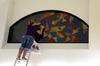 Megan Peden, freshman art major, works on her project for the 3D Design color assignment in the Student Union Building.  - Photo by Anne Richoux