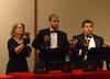 Susan Bolyard, secretary for the McAfee School of Business Administration, Christian Wallen, senior chemistry major, and Cedric Townsend, freshman music major, perform with the Handbell Choir at Luther Hall. - Photo by Jacob Moore