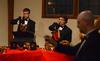 Christian Wallen, senior chemistry major, and Doug May, freshman music major, perform with the Handbell Choir at Luther Hall. - Photo by Jacob Moore