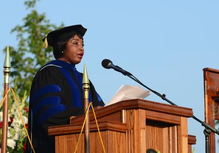 Carol M. Swain, professor of political science and law at Vanderbilt University, gives the commencement address at spring graduation.