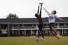 Students enjoy a game of ultimate Frisbee in the Ayers quad.  - Photo by Anne Richoux