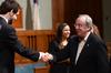 David S. Dockery, congratulates members of the music department on a successful Spring Choral Concert.  - Photo by Ebbie Davis
