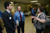 Senior engineering majors Eric Olson and Jacob Hodge network with several engineering companies during the Engineering Expo.   - Photo by Jacob Moore