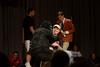 A gorilla embraces incoming freshman Dalton Lewis during a dating-game skit at the Focus show. - Photo by Jacob Moore