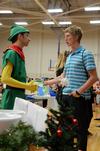 Hunter Hawes, sophomore Christian studies major, talks with freshman Christian Winter during the LifeGroup Fair in Fred DeLay Gymnasium.  - Photo by Anne Richoux