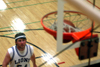 Senior SAE Mark Jenkins watches the opposing team's basket fall during an intramural basketball game. - Photo by Jonathan Blair