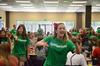 LifeGroup leader Kendall Heyliger, sophomore nursing major, participates in a flashmob in the Brewer Dining Hall to get freshmen interested in joining a LifeGroup. - Photo by Zac Calvert
