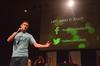 SAC president Jeff Thompson, senior digital media studies major, wraps up the annual SAC game show with a short message to the new students about being involved at Union. - Photo by Zac Calvert