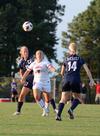 Lady Bulldog Dionna Linn goes for the ball during a home soccer game against the Spartans of Missouri Baptist. - Photo by Jacob Moore
