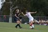 Lady Bulldog Stefanie King maneuvers around Melissa Turney of Missouri Baptist University during a home soccer game. - Photo by Jacob Moore