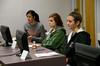 Sarah Steward, sophomore tesl and Spanish double major, Meredith Holden, sophomore English education major, and Leigh Margaret Bostic, sophomore accounting major, listen to Reneé Jones speak about career opportunities for different majors.  - Photo by Anne Richoux