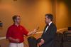 Jacob Melder, senior broadcast journalism major, interviews Dr. Matthew Franck, director of the William E. and Carol G. Simon Center on religion and the constitution of the Witherspoon Institute, before he speaks in the Carl Grant Event Center during Constitution Day. - Photo by Zac Calvert