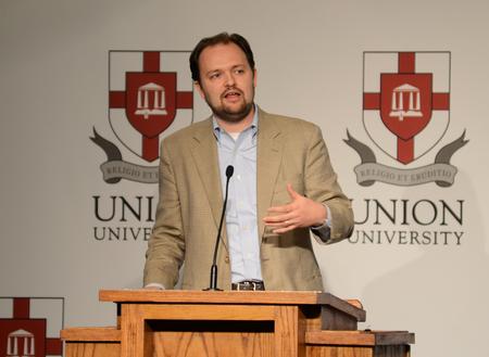 Ross Douthat, columnist for the New York Times, speaks at Union Forum in the Carl Grant Events Center.