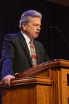 Walton Padelford, university professor of economics, speaks in chapel. - Photo by Zac Calvert