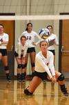 Lauren Sprouse, senior psychology major, goes down to dig the ball during a match against University of Alabama-Huntsville. - Photo by Zac Calvert