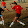 Sophomore Lendy Wilson drives the ball down the field during an intramural soccer game. - Photo by Jonathan Blair