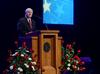 Robert M. Gates, former U.S. secretary of defense, addresses the audience at The 15th Annual Scholarship Banquet about the state of the U.S. military and conflicts internationally.   - Photo by Ebbie Davis