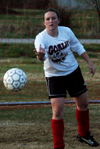 Sophomore Whitney Morreau tends the goal during an intramural soccer game. - Photo by Jonathan Blair