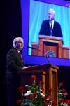 Robert M. Gates, former U.S. secretary of defense, speaks at the 15th Annual Scholarship Banquet held at the Carl Perkins Civic Center.  - Photo by Jacob Moore