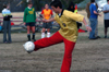 Senior soccer player Kekec Zivkovic referees a women's intramural soccer game. - Photo by Jonathan Blair