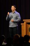 Christopher Yuan, author of <em>Out of a Far Country</em>, shares his testimony with students, faculty, and staff during chapel.  - Photo by Anne Richoux