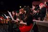 (Front to Back) Abby Williams, Thani Magnuson, Blake Giles, and Rachel Frost perform during the jazz band concert in the W.D. Powell Theatre.  - Photo by Anne Richoux