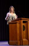Cherie Harder, president of the Trinity Forum, talks to students in chapel.  - Photo by Anne Richoux