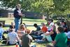 Paul Jackson, professor of Biblical studies, gives a lecture outside on a nice day.  - Photo by Kristi McMurry