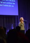 Kelsie Leaf, freshman public relations major, helps lead music during a special chapel service in remembrance of God's provision in the 2008 tornado. - Photo by Olivia Wallace