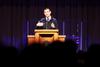 Danny Song, alum, recounts his experience in the 2008 tornado during the Fifth Year Remembrance chapel. - Photo by Kristi McMurry