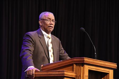 Roland Porter, pastor of Agape Christian Fellowship Church in Jackson, speaks during chapel.