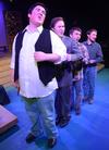 Barry DeCoursey, freshman music major, Kevin Moss, junior marketing major, Andrew Graham, freshman digital media studies major, and Asa Gee III, junior christian studies major and theatre minor, perform in Cotton Patch Gospel, which recasts the stories of Jesus into the language and culture of the mid-20th century South.  - Photo by Olivia Wallace