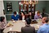 Alice Nettles, wife of physics department chair Bill Nettles, talks with students over dinner. Bill and Alice Nettles took part in SAC's Be Our Guest where students are able to visit a faculty or staff's home for dinner. - Photo by Anne Richoux