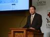 Wai Kwong Seck, executive vice president for State Street Global Marketing, speaks during the Business Through The Eyes of Faith luncheon held in the Carl Grant Events Center. - Photo by Jacob Moore