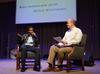 Denis Bisangwa, sophomore business administration major, shares his perspective as an international student in a chapel interview with George Guthrie, Benjamin W. Perry professor of Bible. - Photo by Jacob Moore