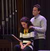 Ben Mandrell, pastor of Englewood Baptist Church, demonstrates how to pray with and for his wife Lynley during the Crabtree Family Life Series chapel. - Photo by Morris Abernathy