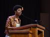 Melanie Taylor, senior sports management major, talks about the ways her team learned from the New Orleans culture during GO Trip Reports chapel. - Photo by Jacob Moore